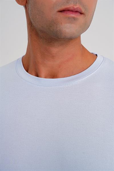 Slim Fit Esnek Pamuklu Uzun Kol Buz Mavi Tişört Ts 870