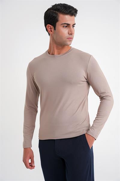 Slim Fit Esnek Pamuklu Uzun Kol Vizon Tişört Ts 870