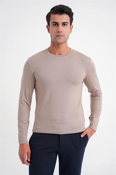 Slim Fit Esnek Pamuklu Uzun Kol Vizon Tişört Ts 870