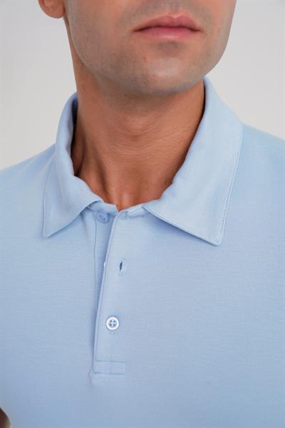Comfort Fit Esnek Pamuk Düğmeli Mavi Polo Yaka Tişört Ts 886