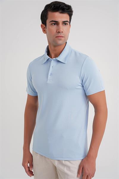 Comfort Fit Esnek Pamuk Düğmeli Mavi Polo Yaka Tişört Ts 886