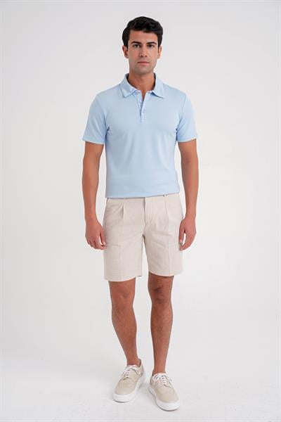 Comfort Fit Esnek Pamuk Düğmeli Mavi Polo Yaka Tişört Ts 886