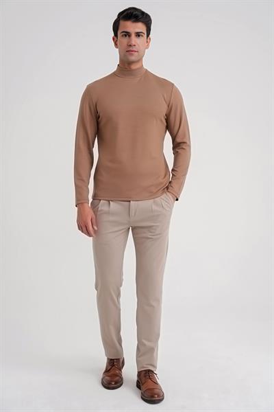 TS 894 T-SHIRT Slim VİZON CASUAL