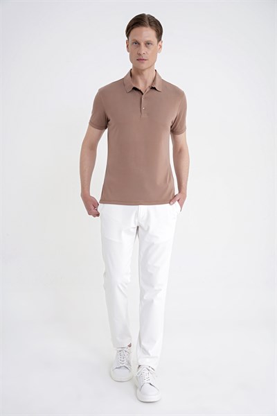 Slim Fit Modal Kumaş Vizon Çıtçıtlı Polo Yaka Tişört Ts 923