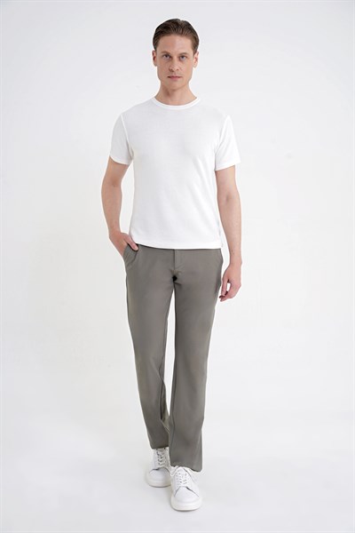 Comfort Fit Rayon Karışımlı Ekru Bisiklet Yaka Tişört TS 925 