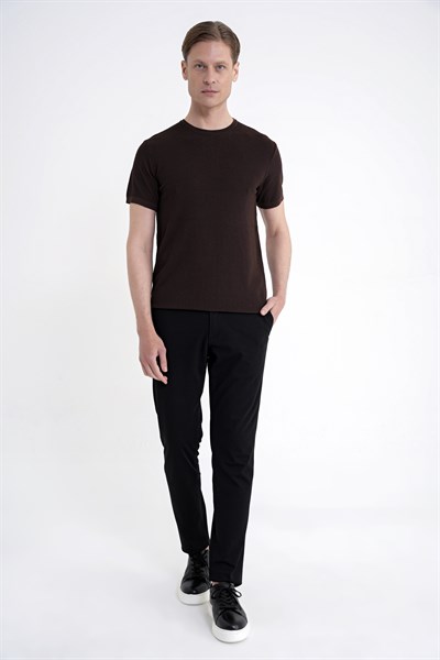 Comfort Fit Rayon Karışımlı Kahverengi Bisiklet Yaka Tişört TS 925 
