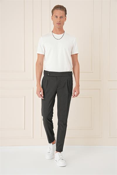 Yandan Tokalı Çift Pileli Esnek Pamuk Siyah Pantolon P 1160