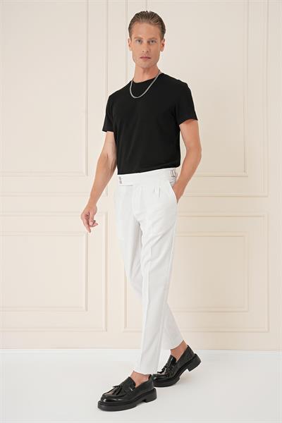 Yandan Tokalı Çift Pileli Esnek Pamuk Taş Pantolon P 1160