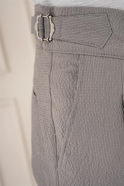 Yandan Tokalı Çift Pileli Esnek Pamuk Gri Pantolon P 1160