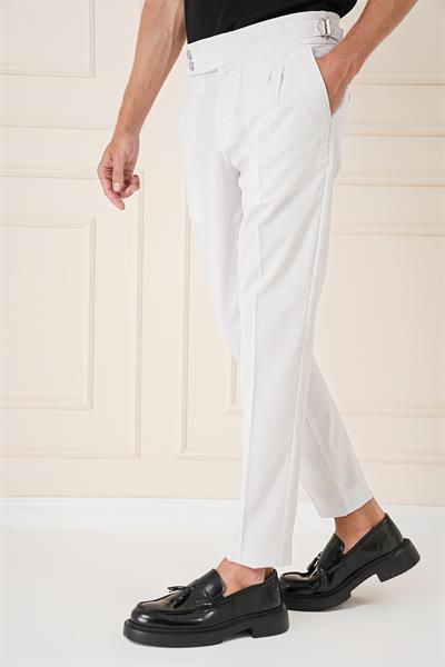 Yandan Tokalı Çift Pileli Esnek Pamuk Taş Pantolon P 1160