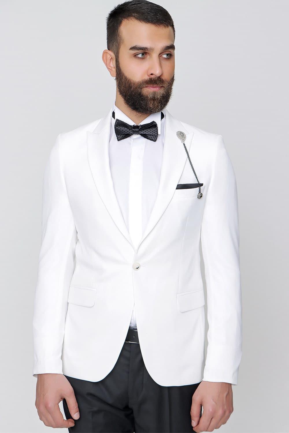 029 Slim Fit Krem Black Ceket