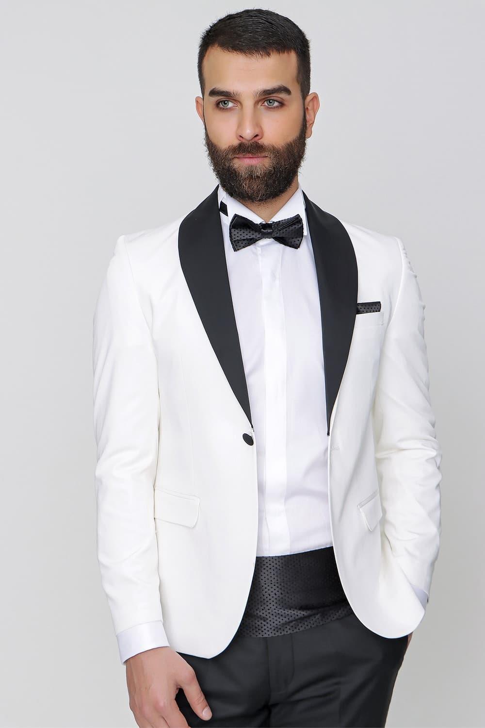 030 Slim Fit Krem Black Ceket