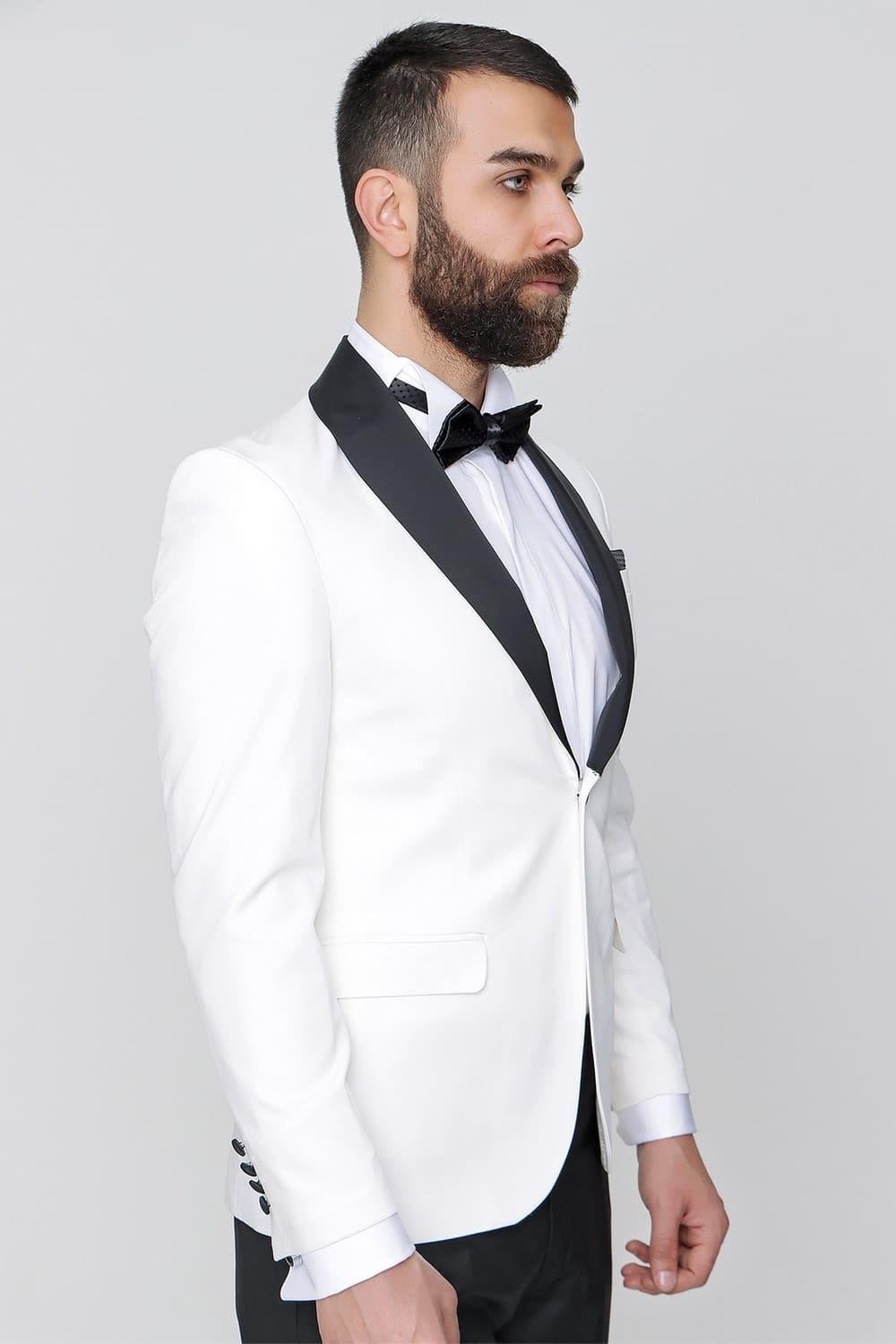 030 Slim Fit Krem Black Ceket