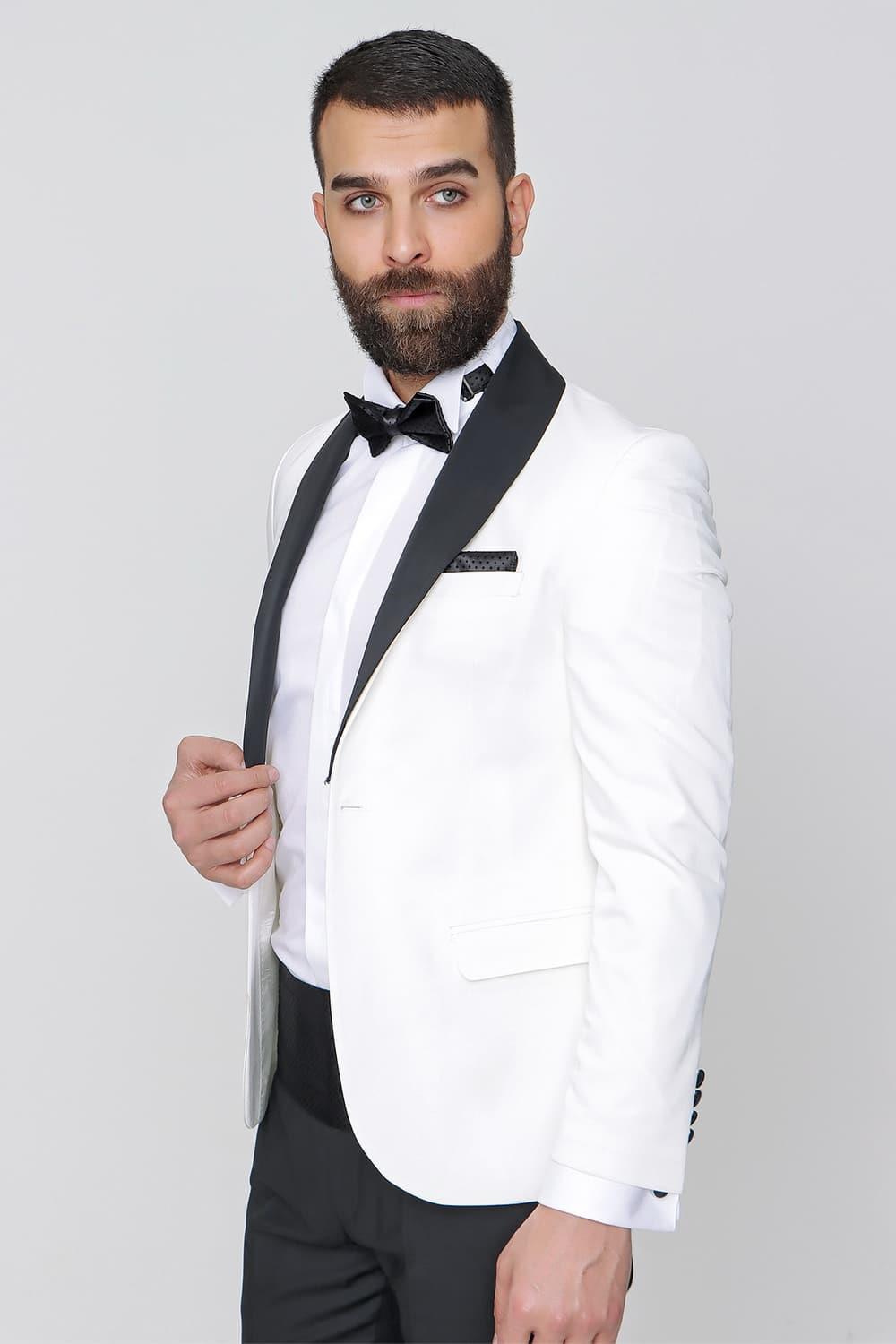 030 Slim Fit Krem Black Ceket