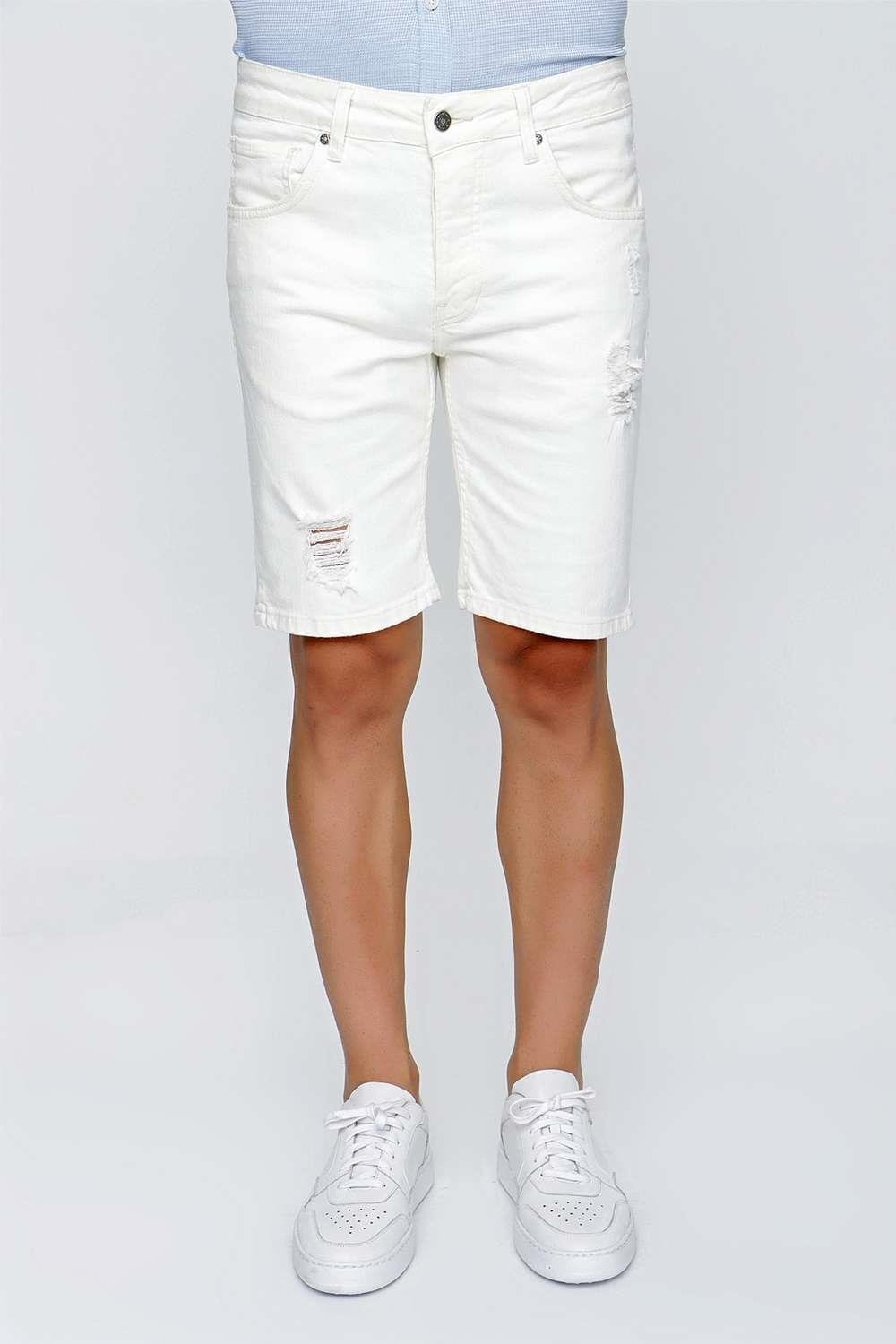 031 Slim Fit Beyaz Bermuda