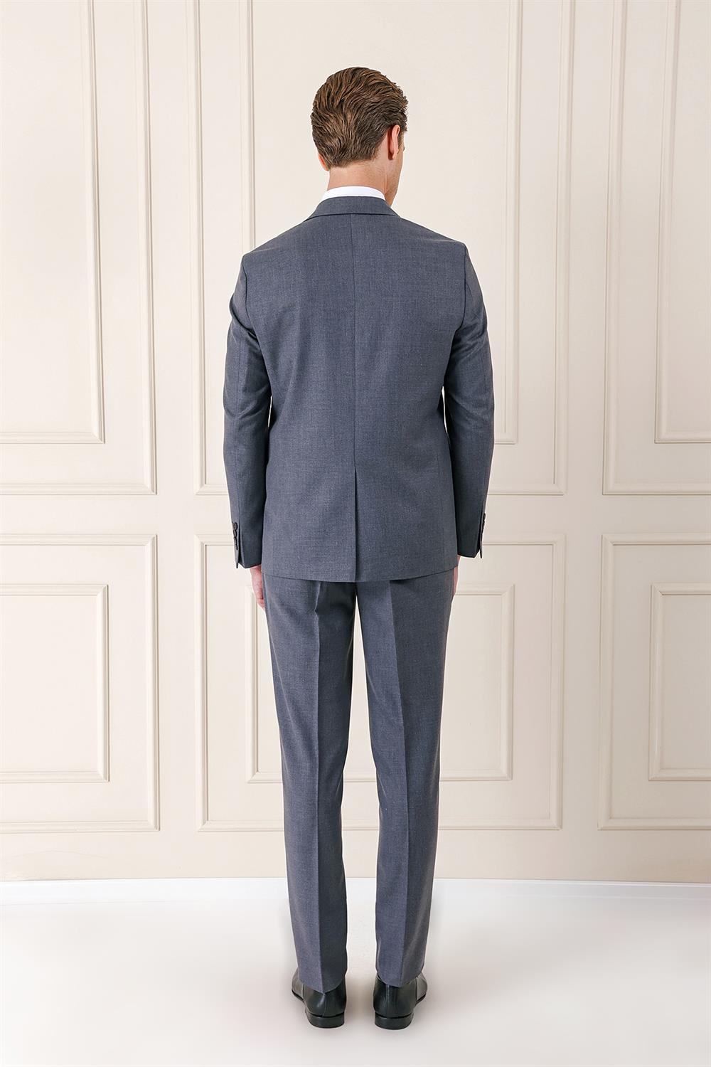 098 Slim Fit Yünlü Düz Klasik Füme Takım Elbise