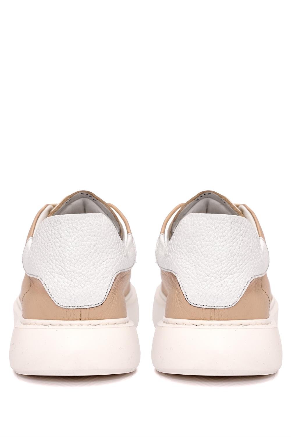 Bağcıklı Kalın Eva Taban Bej Deri Sneaker Ayakkabı 2025-5