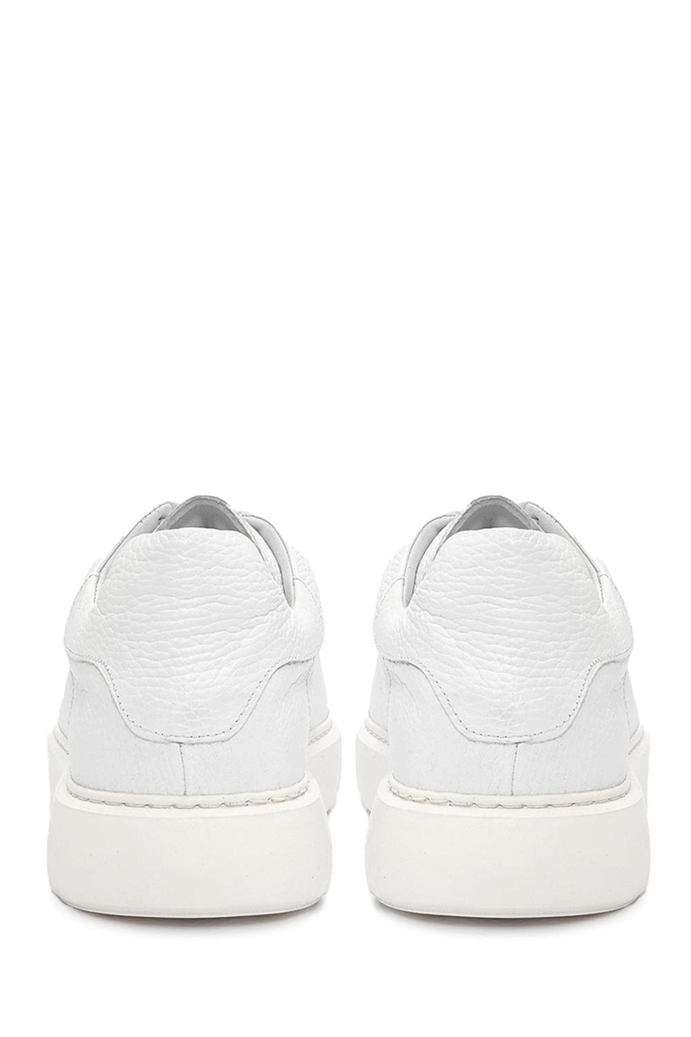 Bağcıklı Kalın Eva Taban Beyaz Deri Sneaker Ayakkabı 2025-5