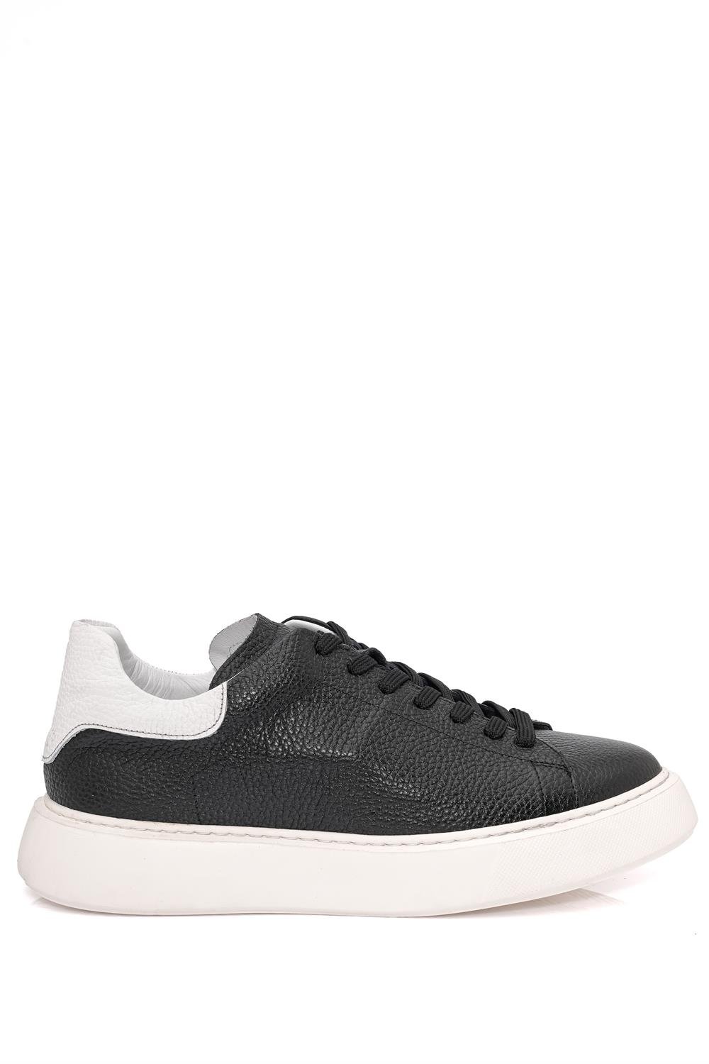 Bağcıklı Kalın Eva Taban Siyah Deri Sneaker Ayakkabı 2025-5