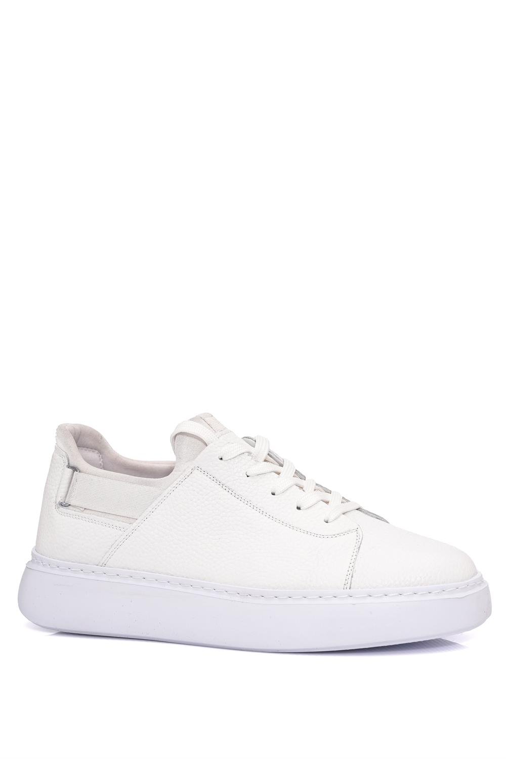 Bağcıklı Yandan Lastikli Kalın Eva Taban Beyaz Deri Sneaker Ayakkabı 2025-7