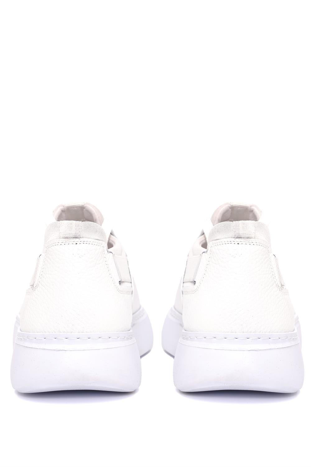 Bağcıklı Yandan Lastikli Kalın Eva Taban Beyaz Deri Sneaker Ayakkabı 2025-7