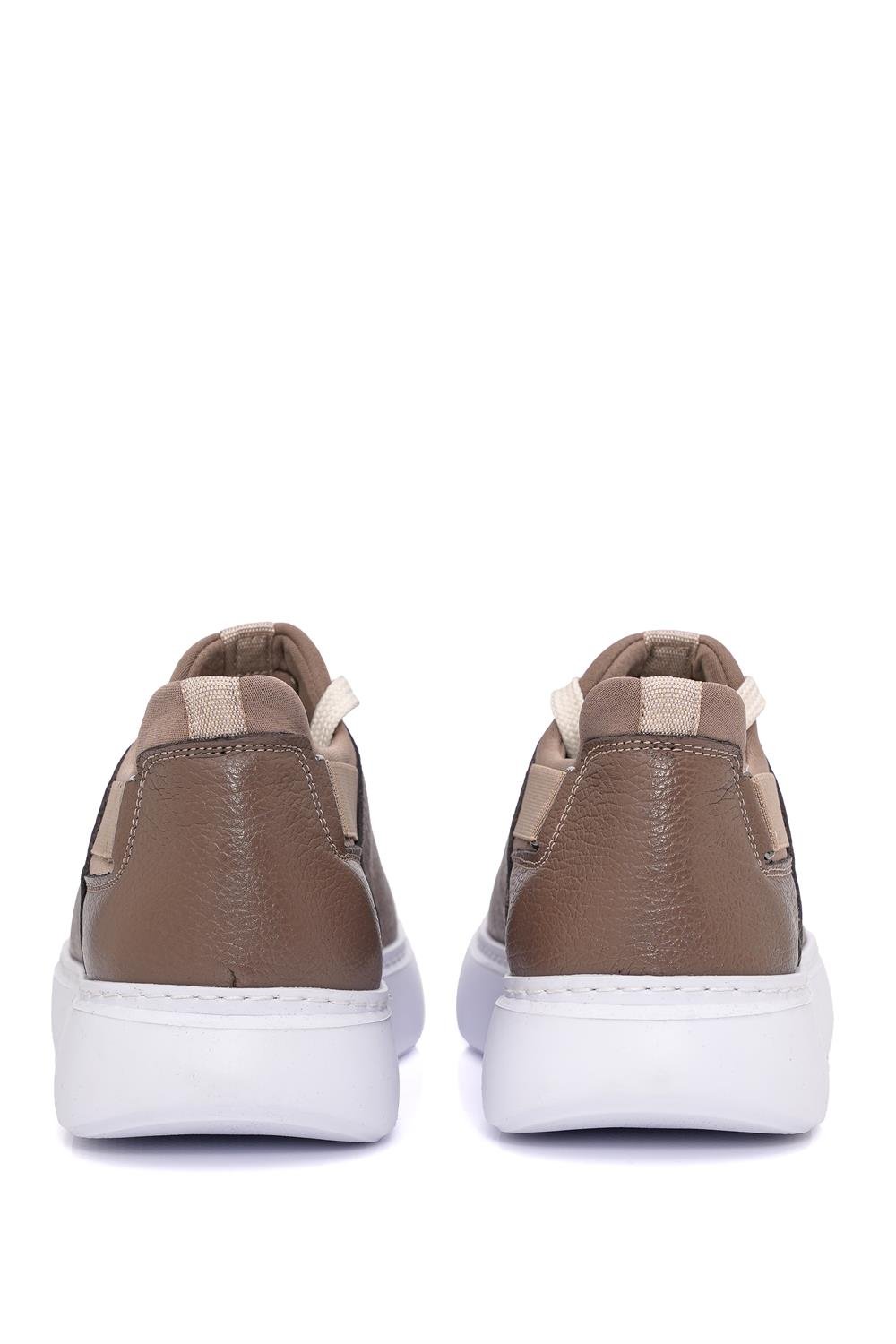 Bağcıklı Yandan Lastikli Kalın Eva Taban Bej Deri Sneaker Ayakkabı 2025-7