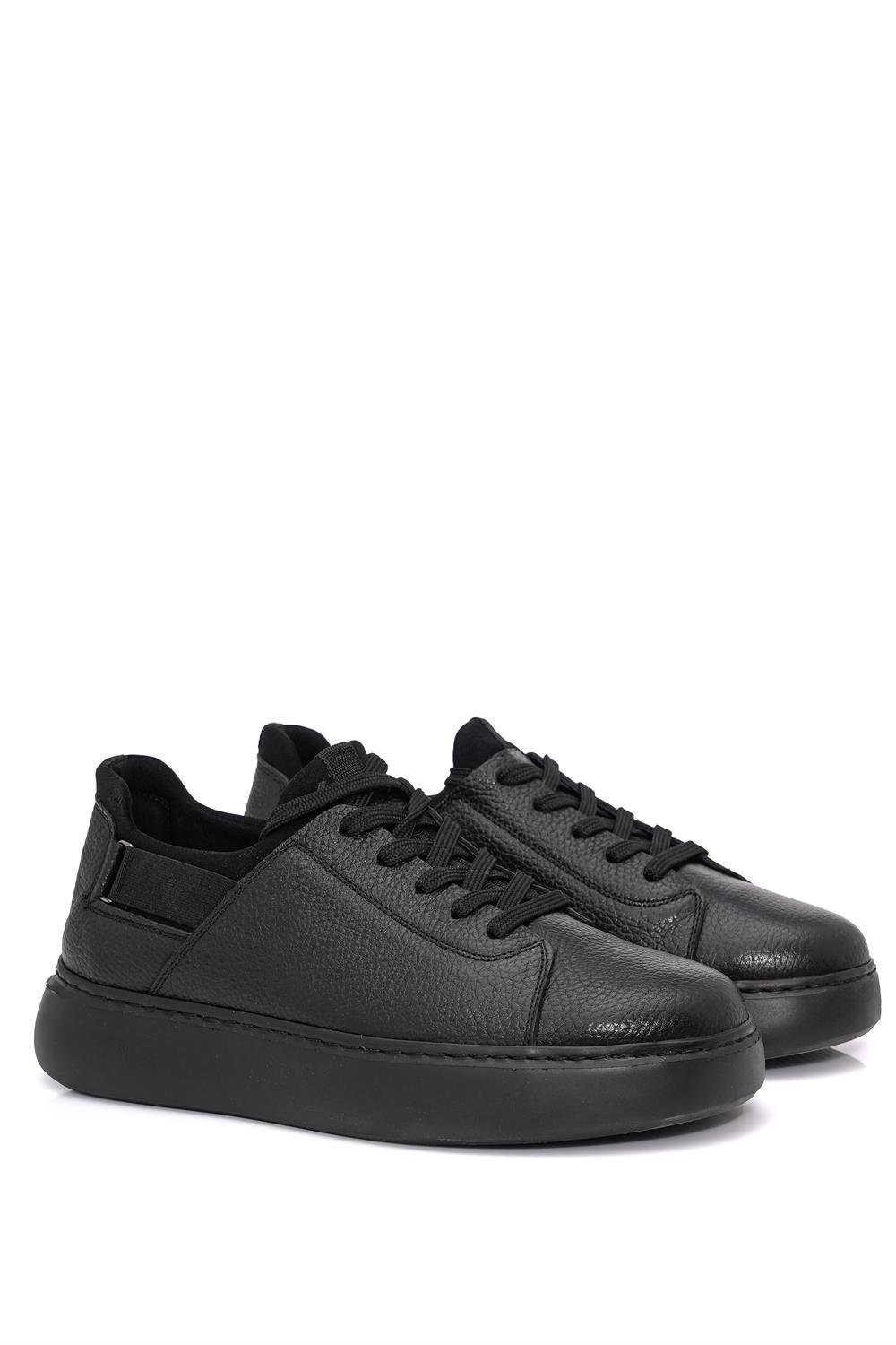 Bağcıklı Yandan Lastikli Kalın Eva Taban Siyah Deri Sneaker Ayakkabı 2025-7
