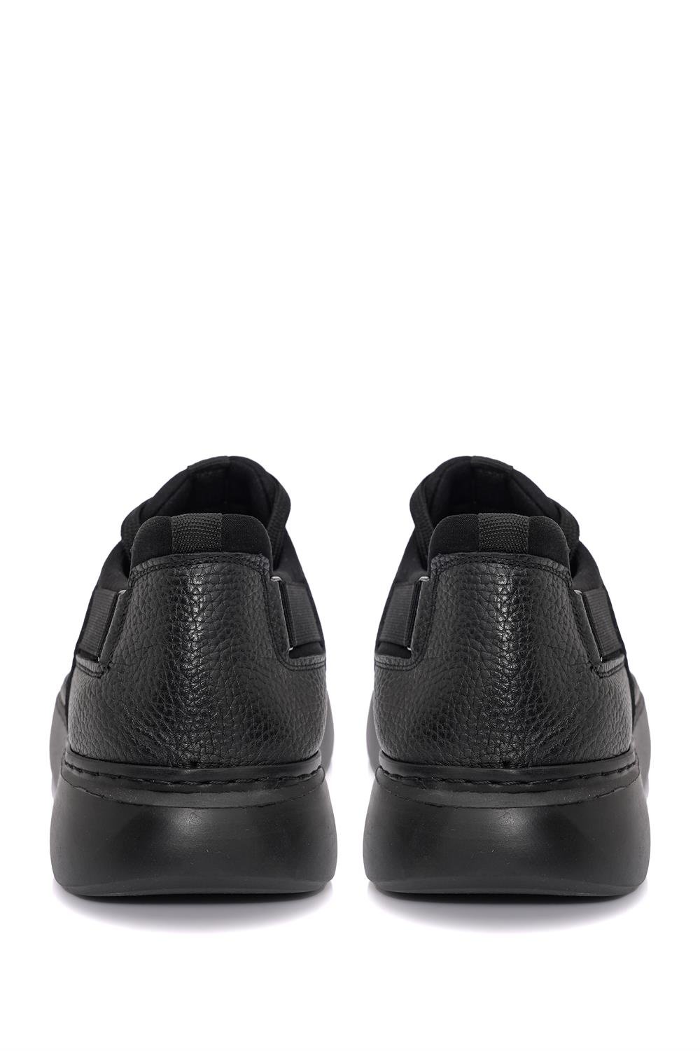Bağcıklı Yandan Lastikli Kalın Eva Taban Siyah Deri Sneaker Ayakkabı 2025-7