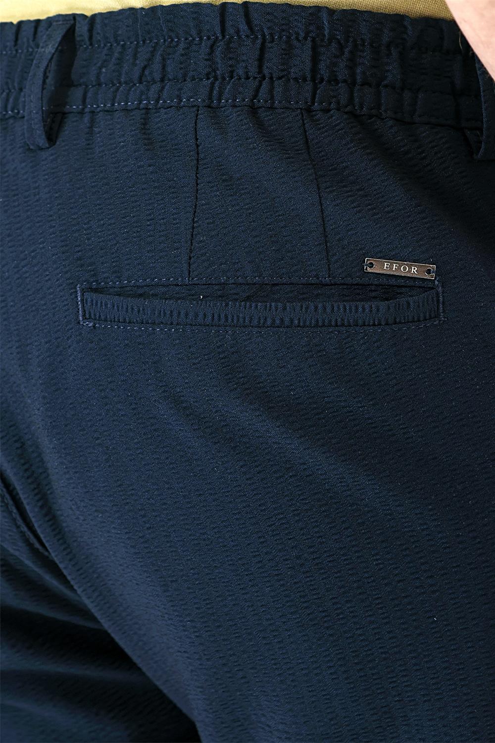 Bermuda 034 Slim Fit Beli Lastikli Gofre Pamuklu Casuel Lacivert Şort
