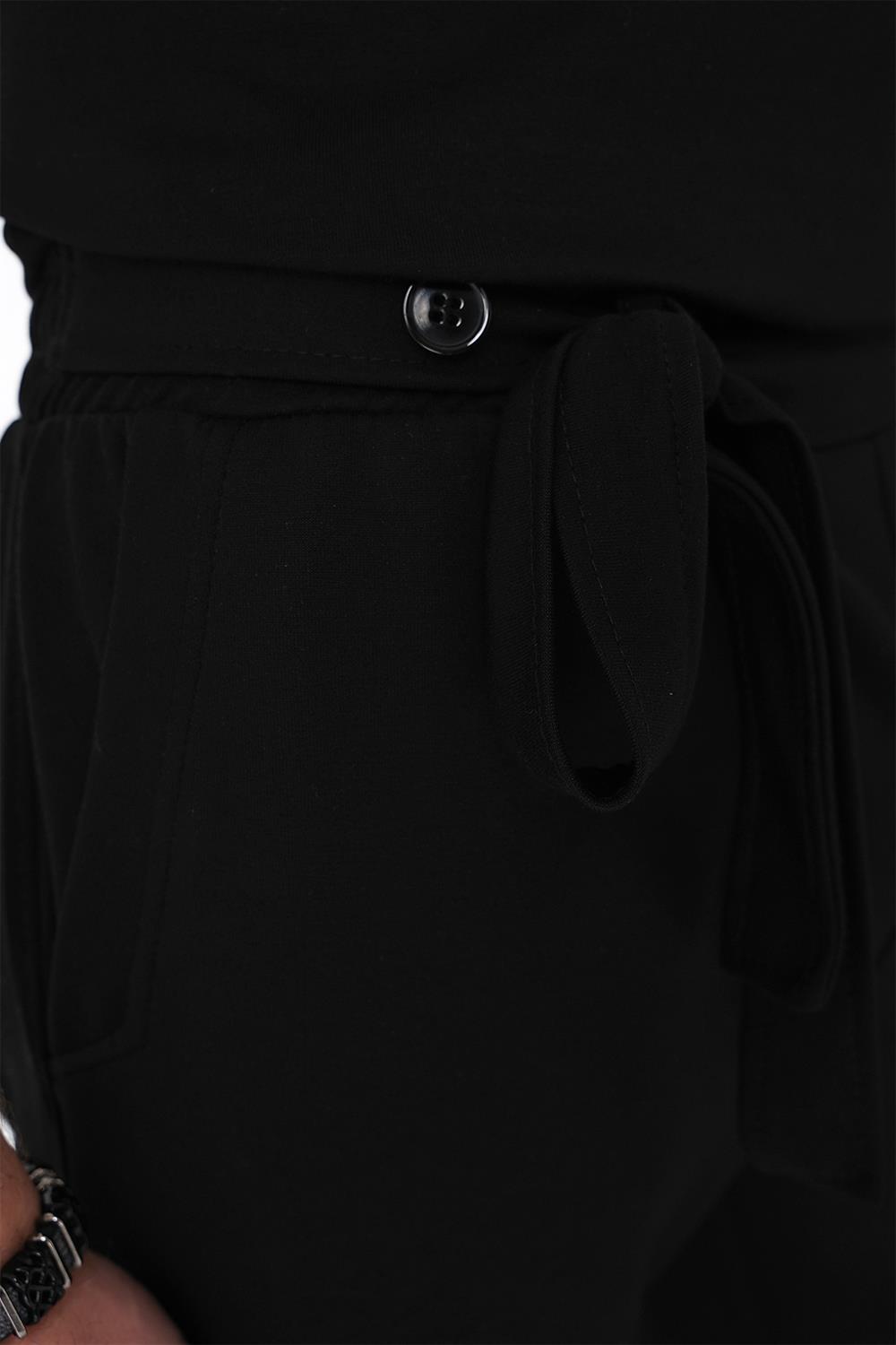 Bermuda 035 Comfort Fit Bağcıklı Bel Viskon Karışımlı Casuel Siyah Şort