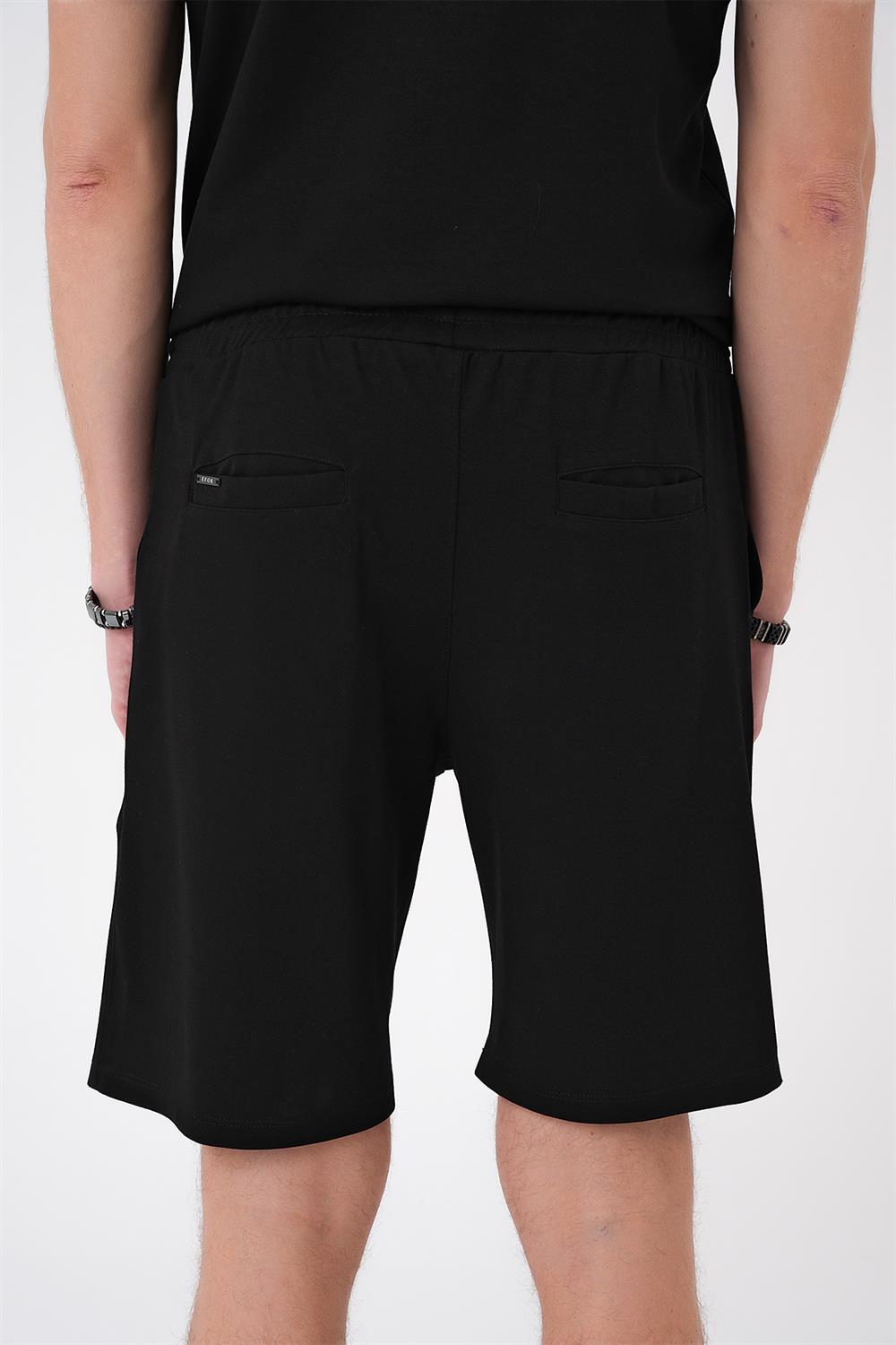Bermuda 035 Comfort Fit Bağcıklı Bel Viskon Karışımlı Casuel Siyah Şort