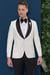 Black 033 Slim Fit Fleto Cepli Saten Yaka Çift Yırtmaçlı Beyaz Damatlık Smokin Ceket
