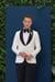 Black 033 Slim Fit Fleto Cepli Saten Yaka Çift Yırtmaçlı Beyaz Damatlık Smokin Ceket