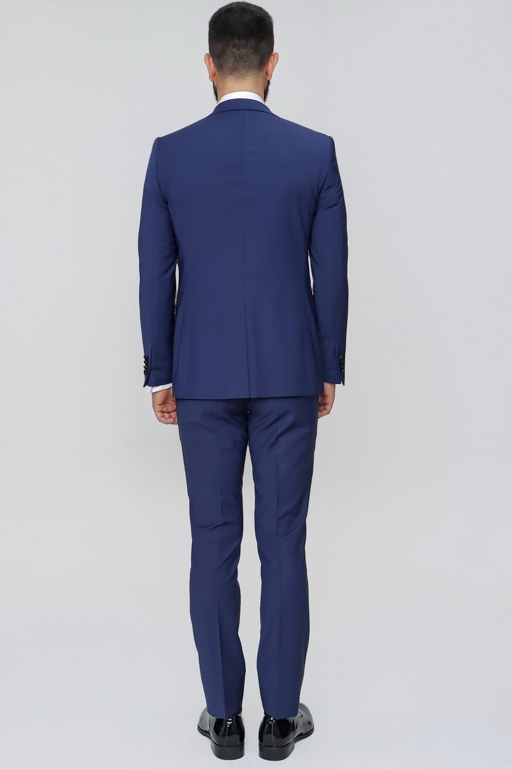 Black 034 Slim Fit Yelekli Çıkma Saten Yaka Parlement Damatlık Smokin Takım