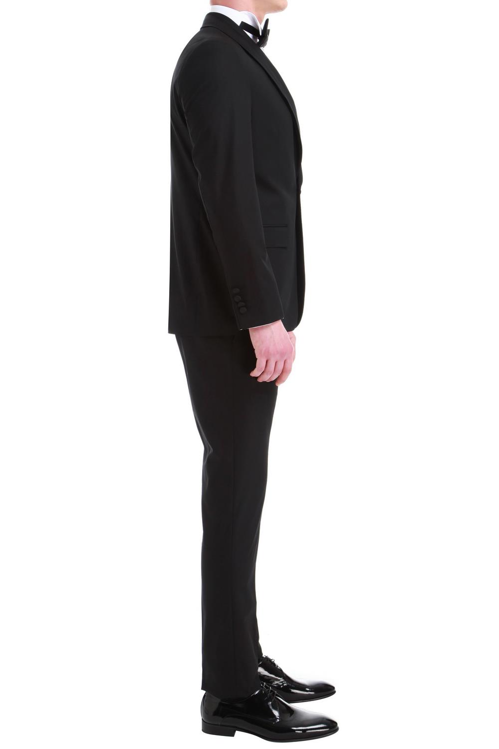 Black 048 Slim Fit Çıkma Saten Yaka Siyah Damatlık Smokin Takım 