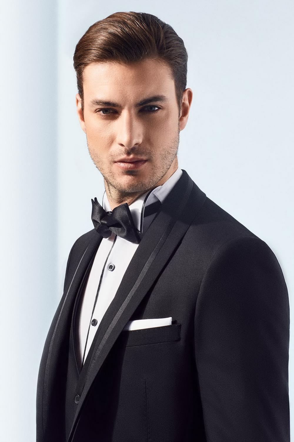 Black 048 Slim Fit Çıkma Saten Yaka Siyah Damatlık Smokin Takım 