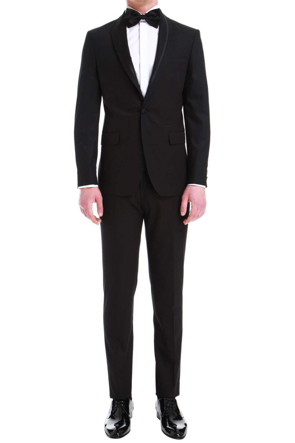 Black 048 Slim Fit Çıkma Saten Yaka Siyah Damatlık Smokin Takım 