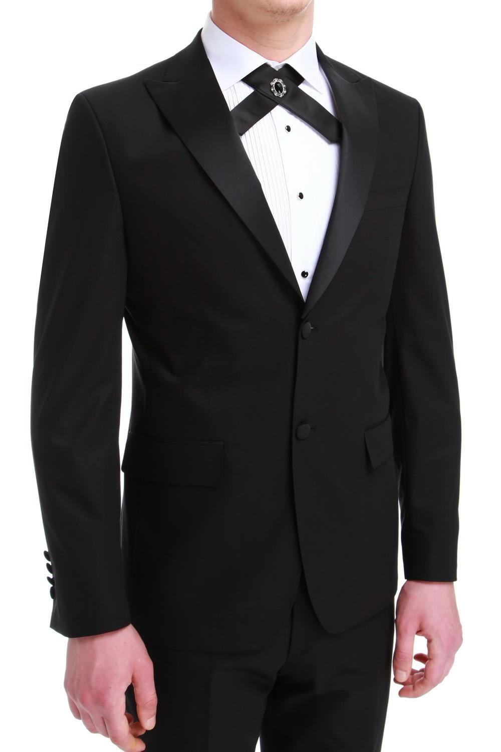 Black 049 Slim Fit Çıkma Saten Yaka Siyah Damatlık Smokin Takım
