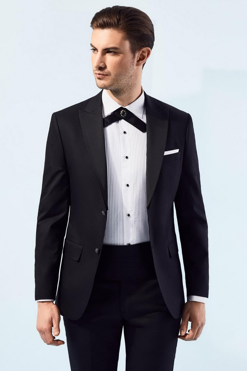 Black 049 Slim Fit Çıkma Saten Yaka Siyah Damatlık Smokin Takım