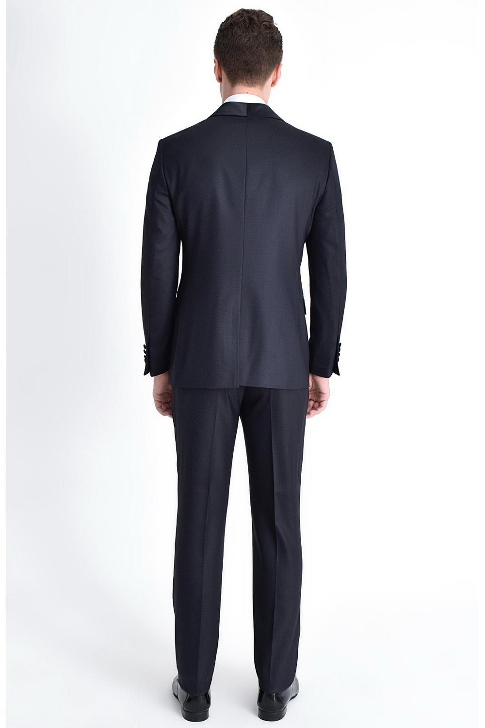Black 052 Slim Fit Çıkma Saten Yaka Lacivert Damatlık Smokin Takım