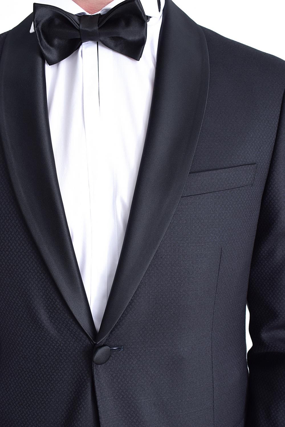 Black 052 Slim Fit Çıkma Saten Yaka Lacivert Damatlık Smokin Takım