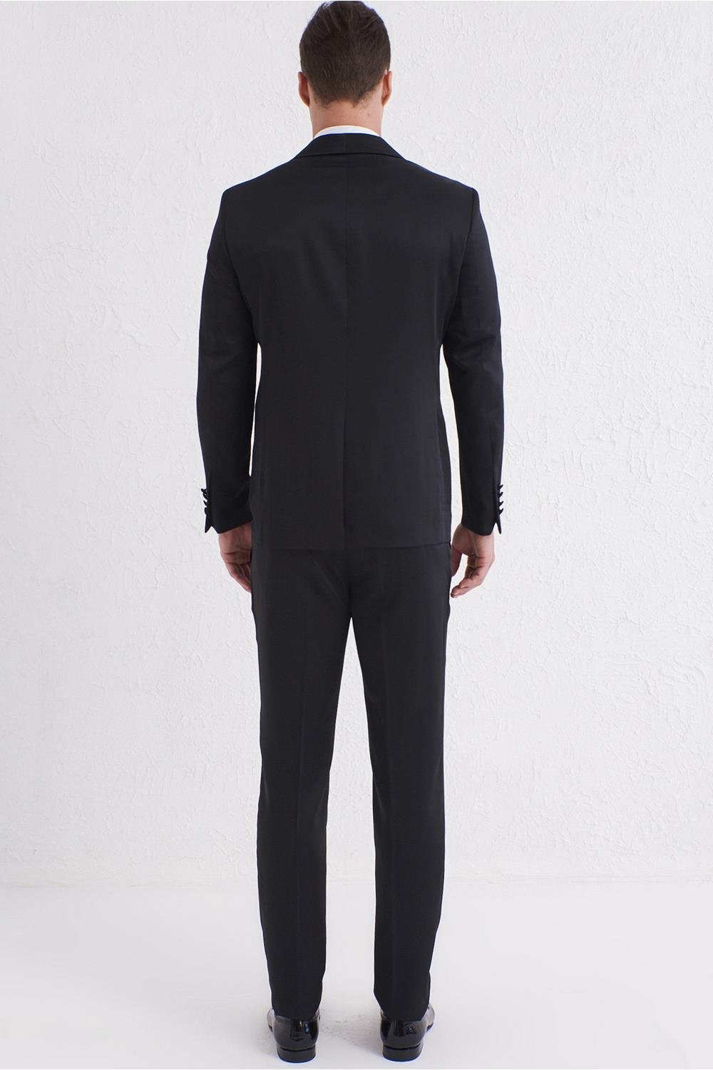Black 056 Slim Fit Çıkma Saten Yaka Siyah Damatlık Smokin Takım