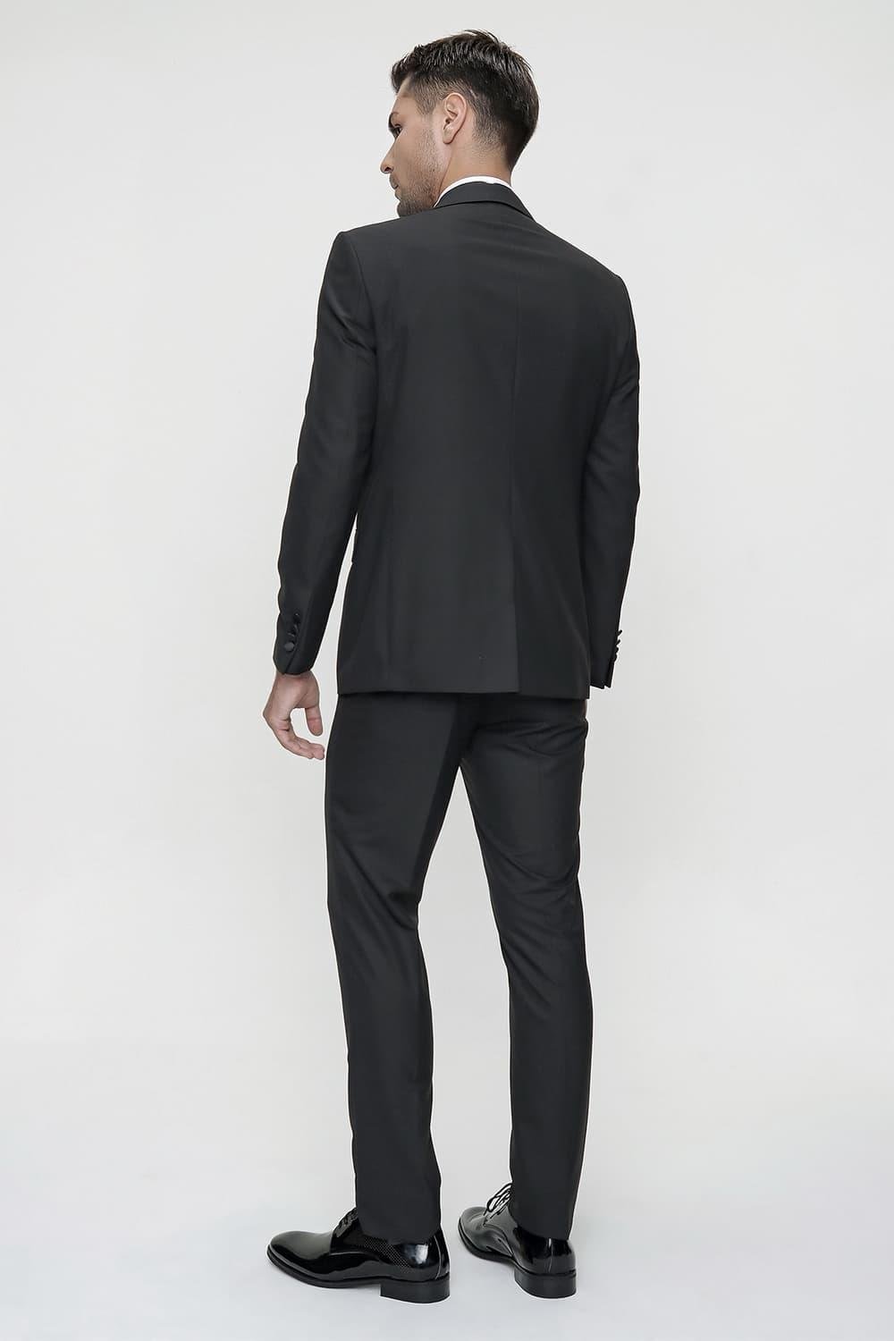 Black 060 Slim Fit Çıkma Saten Yaka Siyah Damatlık Smokin Takım