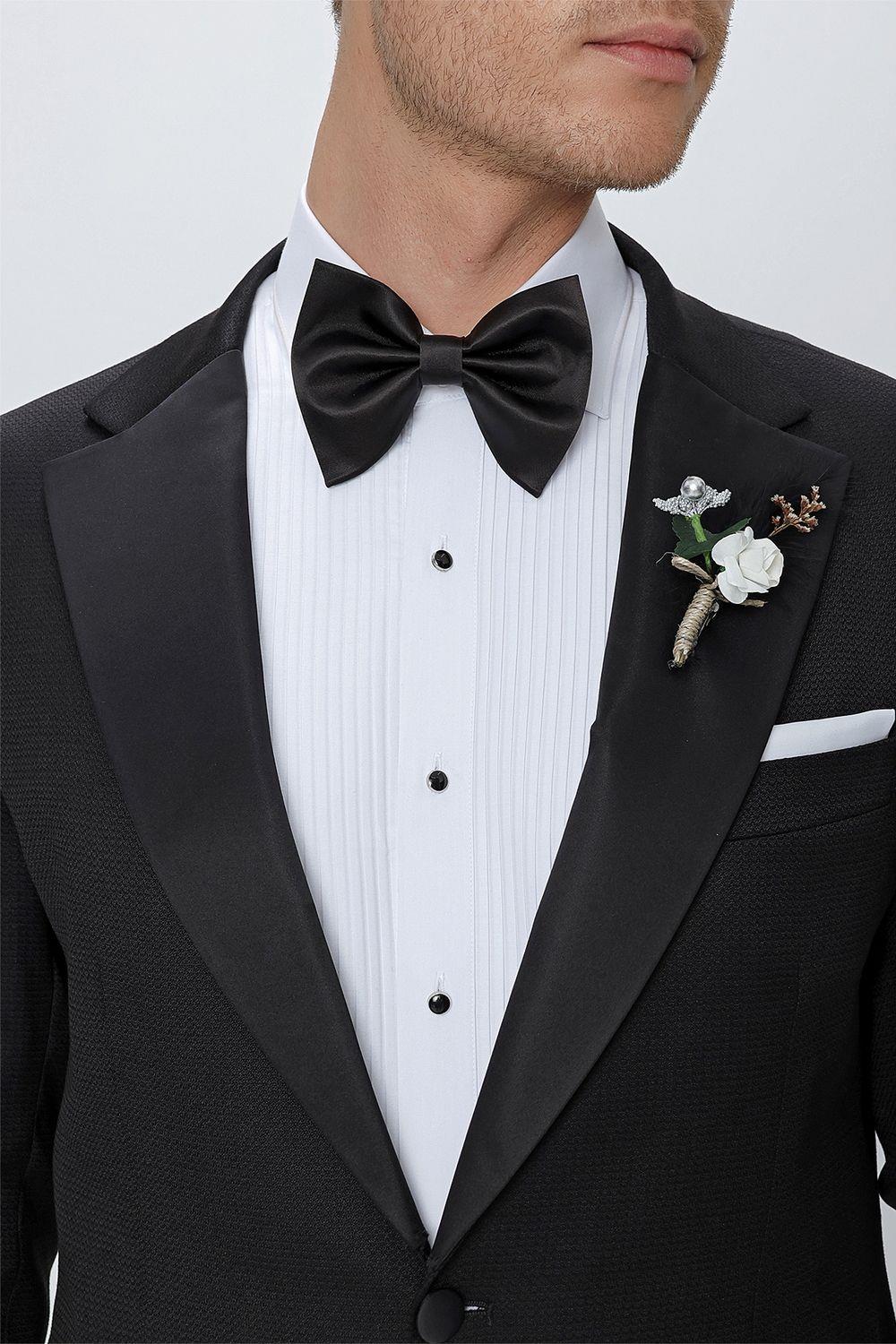 Black 062 Slim Fit Çıkma Saten Yaka Siyah Damatlık Smokin Takım