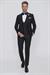 Black 063 Slim Fit Yelekli Çıkma Saten Yaka Siyah Damatlık Smokin Takım