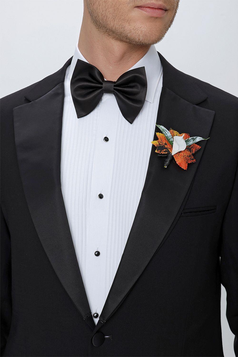 Black 064 Slim Fit Çıkma Saten Yaka Siyah Damatlık Smokin Takım