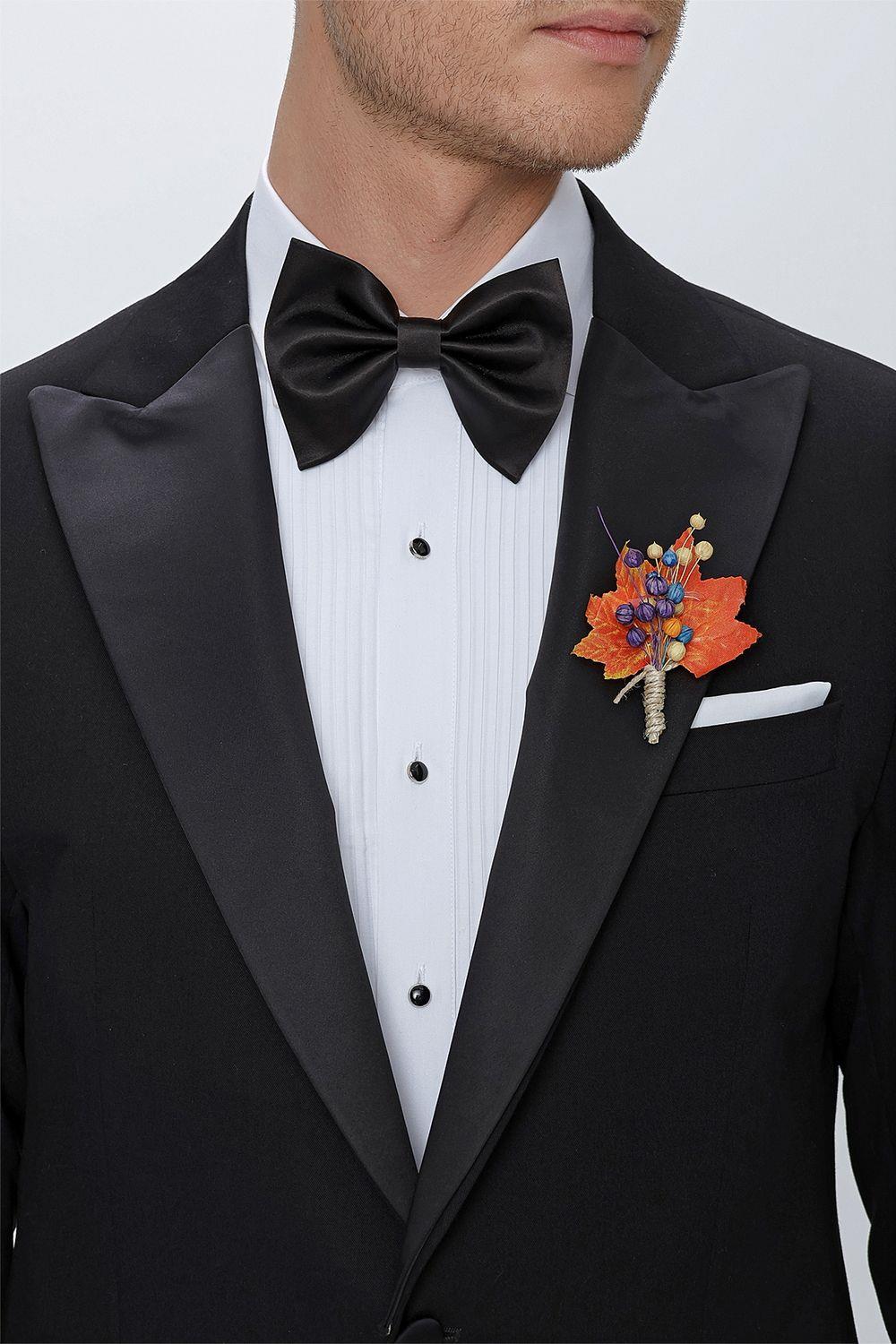 Black 065 Slim Fit Çıkma Saten Yaka Siyah Damatlık Smokin Takım