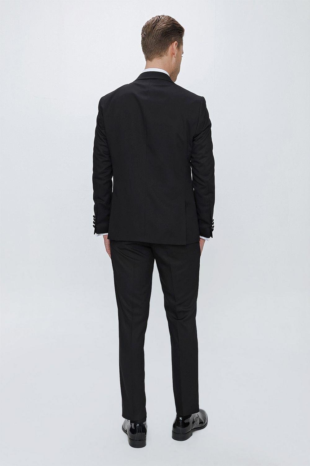 Black 065 Slim Fit Çıkma Saten Yaka Siyah Damatlık Smokin Takım