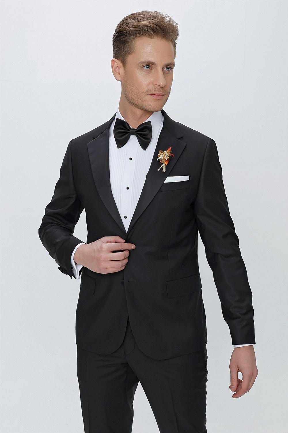 Black 066 Slim Fit Çıkma Saten Yaka Siyah Damatlık Smokin Takım