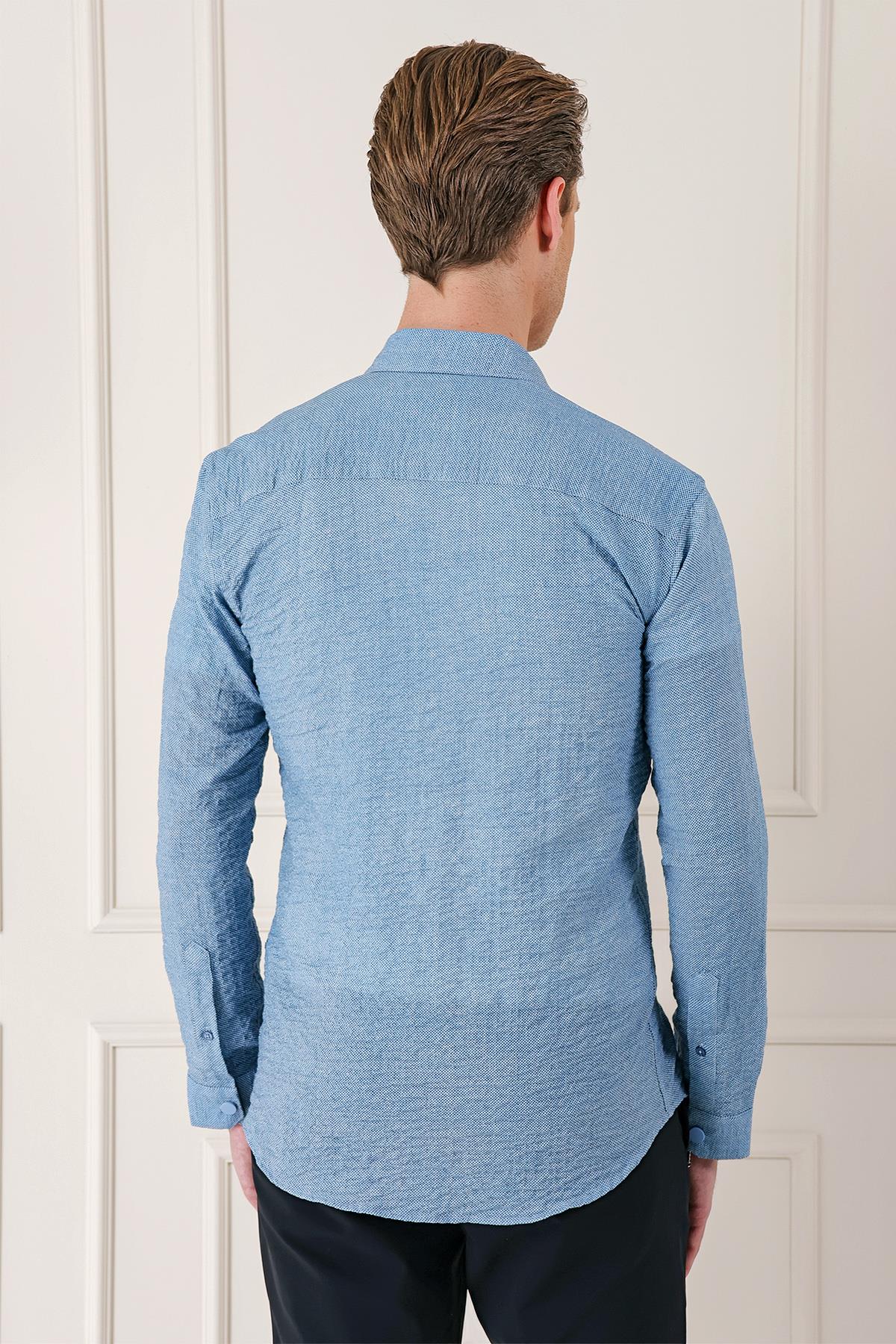 G 1569 Slim Fit Mavi Klasik Gömlek_4